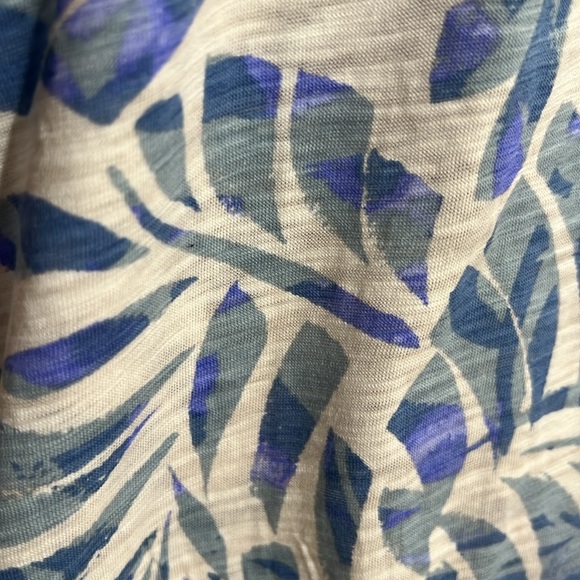 Democracy Airy Blue Elbow Blouson Sleeve Scoop Neck Leaf Print Knit Top - Picture 5 of 12